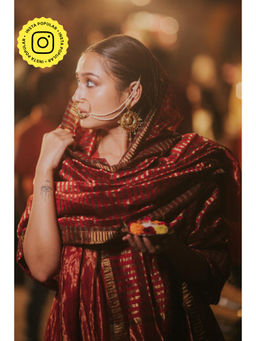 Ethnic Elements - Tissue Maheswari Silk Kurta And Dupatta Unstitched Suit Turkey Red