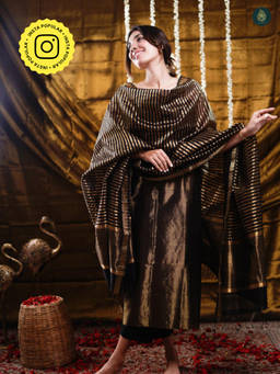 Ethnic Elements - Silk Black Unstitched Dress Material