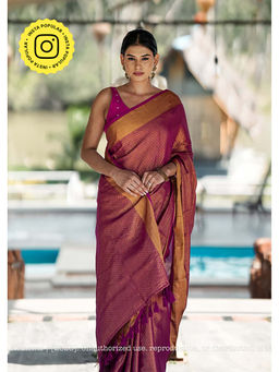 Ethnic Elements - Mul Cotton Zari Jaal Saree With Unstitched Blouse