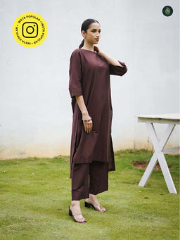 Ethnic Elements - Umber Brown Cotton Silk Kurta With Pant