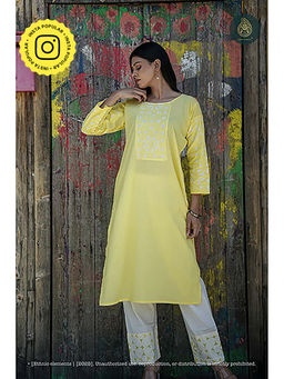Ethnic Elements - Yellow Applique Kurta With Pant