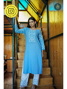 Ethnic Elements - Blue Applique Kurta with Pant