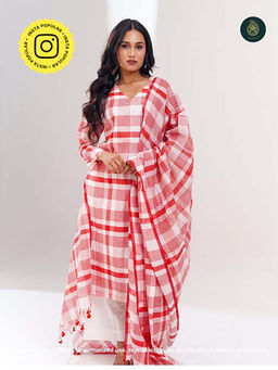 Ethnic Elements - Checks Cotton Silk Kurta and Pant with Dupatta