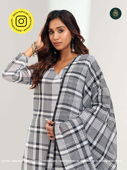 Ethnic Elements - Checks Cotton Silk Kurta and Pant with Dupatta