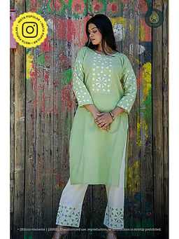 Ethnic Elements - Green Applique Kurta with Pant