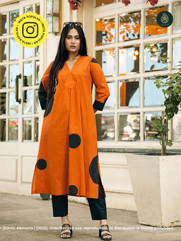 Ethnic Elements - Orange Cotton Kurta with Pant