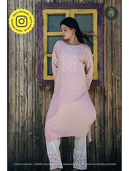 Ethnic Elements - Peach Applique Kurta with Pant