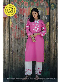 Ethnic Elements - Pink Applique Kurta with Pant