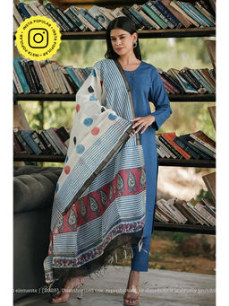 Ethnic Elements - Stitched Blue Kurta And Bottom With Dupatta Suit Set