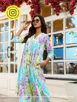 Ethnic Elements - Stitched Cotton Aquarelle Kurta With Pant