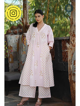 Ethnic Elements - Stitched Cotton Blush Fern Kurta With Pant