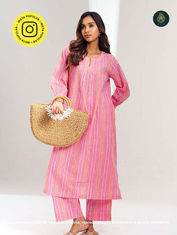 Ethnic Elements - Stitched Cotton Candy Trails Kurta With Pant