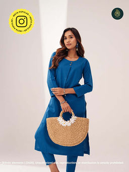 Ethnic Elements - Stitched Cotton Chambray Muse Kurta With Pant