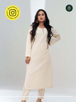 Ethnic Elements - Stitched Cotton Cream Muse Kurta With Pant