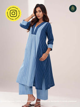 Ethnic Elements - Stitched Cotton Indigo Breeze Kurta With Pant