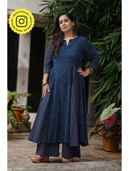 Ethnic Elements - Stitched Cotton Navy Blue Kurta With Pant