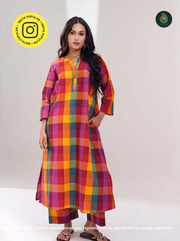 Ethnic Elements - Stitched Cotton Rang Leela Kurta With Pant