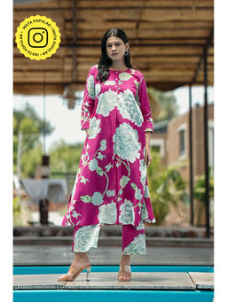 Ethnic Elements - Stitched Fuchsia Bloom Kurta With Pant