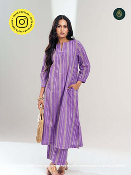 Ethnic Elements - Stitched Hushed Lilac Kurta With Pant