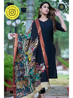 Ethnic Elements - Stitched Kurta And Bottom With Dupatta Suit Set - Black Kalamkari Dupatta