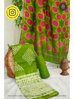 Ethnic Elements - Hariyali Shibori Chanderi Unstitched Kurta with Dupatta