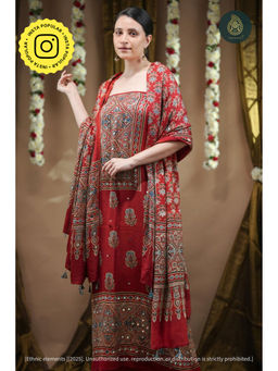 Ethnic Elements - Lal Kanch Ajrakh Modal Silk Unstitched Kurta and Dupatta