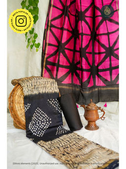 Ethnic Elements - Kaali Shibori Virasat Chanderi Unstitched Kurta with Unstitched Pant and Dupatta