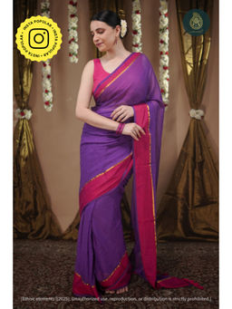 Ethnic Elements - Mul Cotton Saree Without Blouse - Rang E Jamun