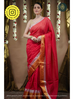 Ethnic Elements - Mul Cotton Tissue Scarlet Sheen Saree Without Blouse