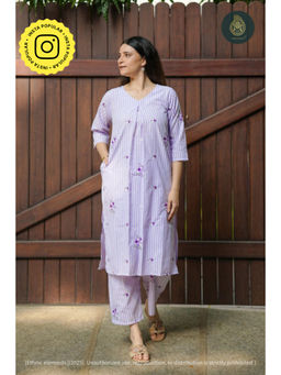Ethnic Elements - Spring Stripe Cord Set - Embroidered Kurta And Pant Cotton Set