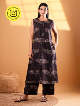 Ethnic Elements - Black Bird Prints Cotton Kurta and Pant