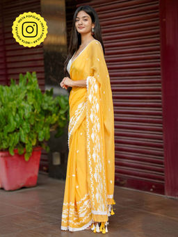 Ethnic Elements - Elegant Aamras Mul Cotton Mustard Saree Without Blouse