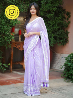 Ethnic Elements - Elegant Aamras Mul Cotton Lavender Saree Without Blouse