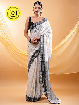 Ethnic Elements - Elegant Off-White Mul Cotton Saree Without Blouse