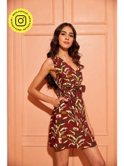 Fancy Pastels - Women Maroon Bagh Mini Dress With Belt