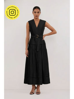 Fancy Pastels - Women Black Poplin Maxi Dress