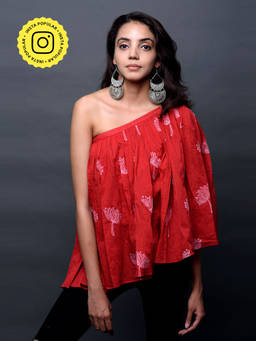 Fancy Pastels - Red Paisley One Shoulder Top