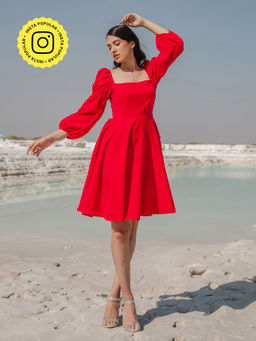Fancy Pastels - Fancy Red Solid Valentina Mini Dress