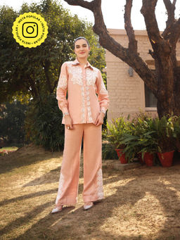 Gauri Designer Apparels - Peach Embroidered- Lace Work Co-Ord (Set of 2)