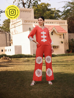 Gauri Designer Apparels - Orange Embroidered Co-Ord (Set of 2)