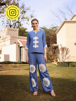 Gauri Designer Apparels - Blue Embroidered Co-Ord (Set of 2)