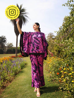 Gauri Designer Apparels - Tyrian Pink Kaftan Printed Co-Ord (Set of 2)