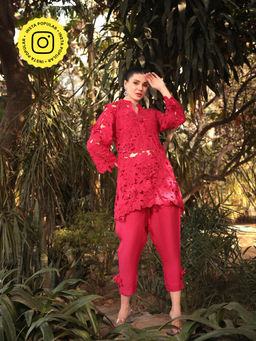 Gauri Designer Apparels - Ruhaani Fuchsia Pink Floral Co-Ord (Set of 2)