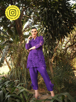 Gauri Designer Apparels - Ruhaani Purple Floral Co-Ord (Set of 2)