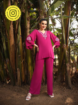 Gauri Designer Apparels - Suhaana Burgundy Floral Embroidered Co-Ord (Set of 2)