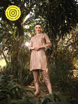 Gauri Designer Apparels - Zaira Brown Embroidered Co-Ord (Set of 2)