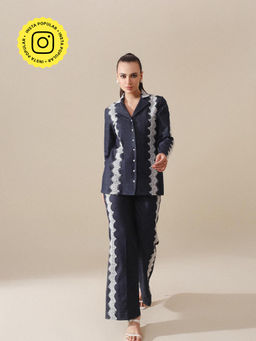 Gauri Designer Apparels - Blue Lace Up Denim Co-Ord (Set of 2)