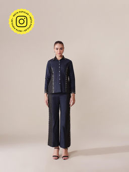 Gauri Designer Apparels - Blue Two Tone Denim Dazzle Co-Ord (Set of 2)
