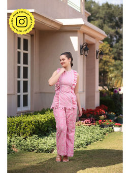 Gauri Designer Apparels - Emily Frill Pink Co-Ord (Set of 2)