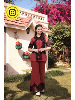 Gauri Designer Apparels - Applique Lace Brown Co-Ord (Set of 2)